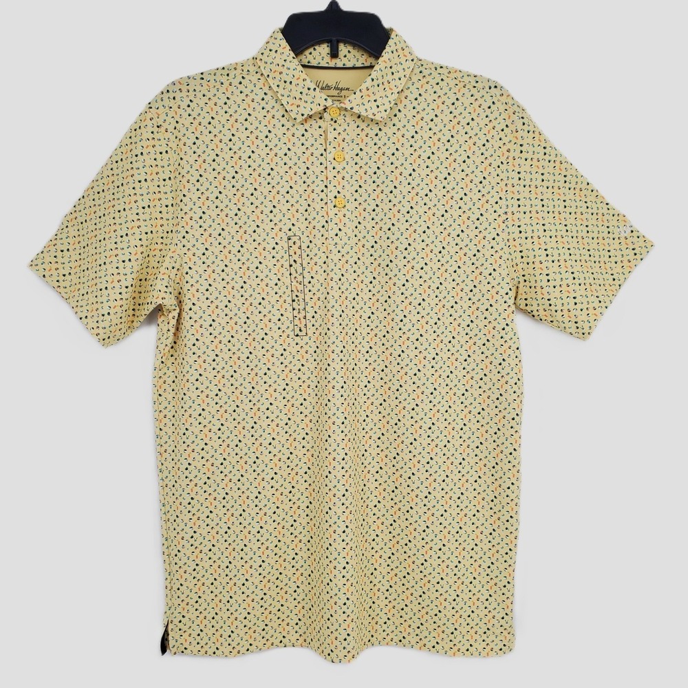 Walter‎ Hagen Mens S Performance 11 Poolside Pale Yellow Print Polo Golf Stretch